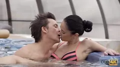 Play Watch as Angie Moon, a stunning brunette teen, indulges in a sensual blowjob with her old husband in this steamy amateur porno.